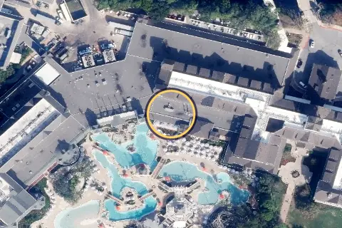 Beaches & Cream Soda Shop from the air, 2026