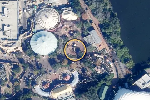 Casey Jr. Splash 'N' Soak Station from the air, 2026