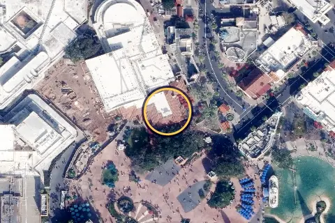 The Hollywood Brown Derby Lounge from the air, 2026