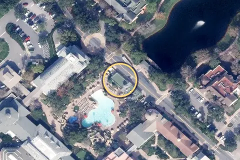 On the Rocks Pool Bar from the air, 2026