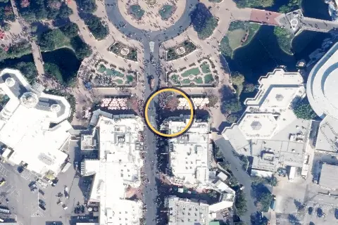Plaza Ice Cream Parlor from the air, 2026