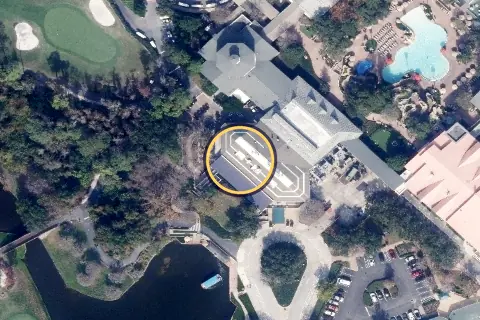 The Turf Club Bar and Grill from the air, 2026