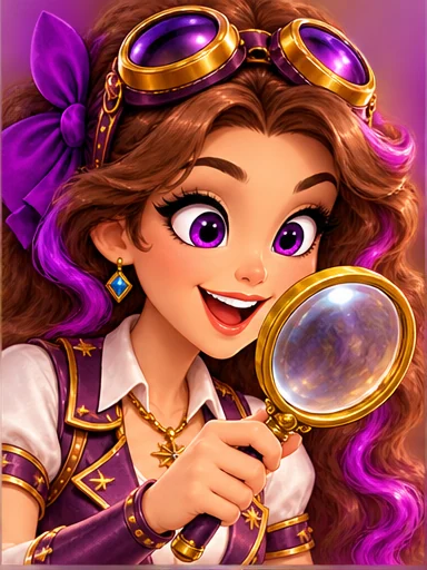 Trixie the explorer holds a magnifying glass